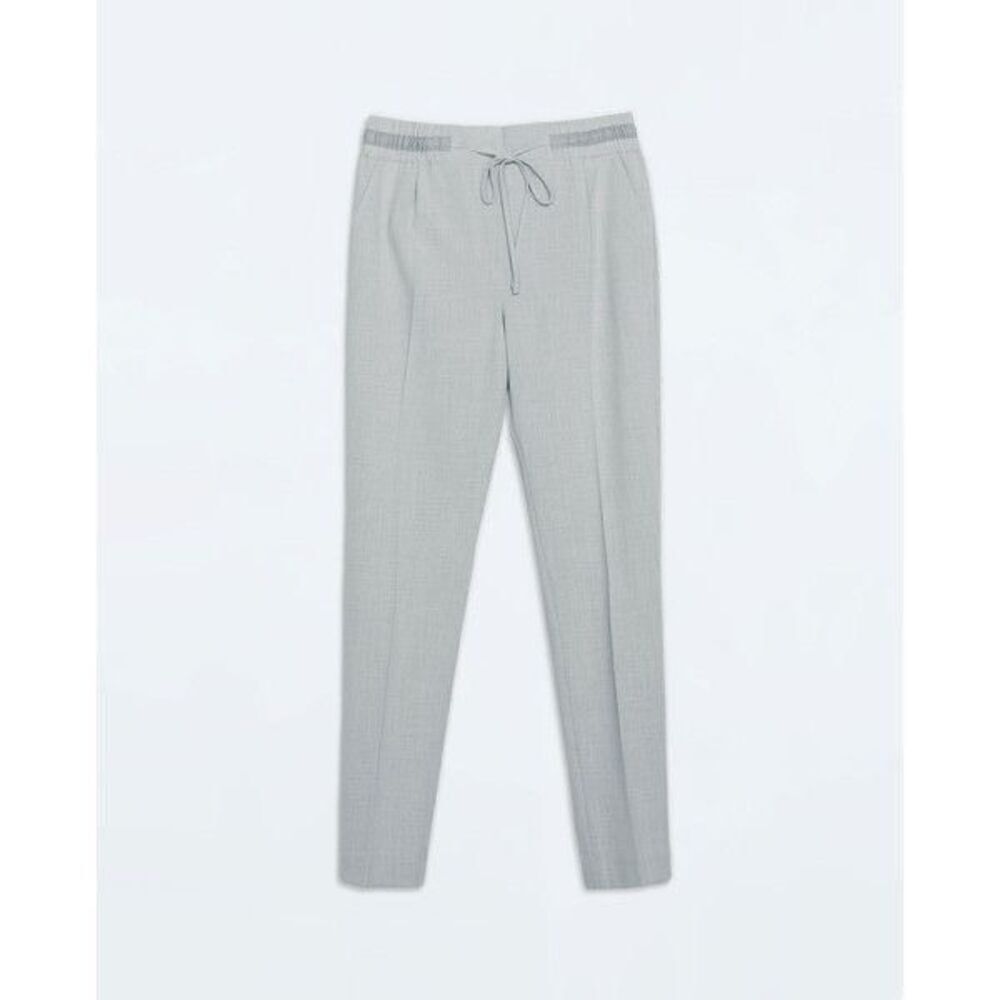 Zara Basic Drawstring Trousers Grey‎ Coquette Work Pants Bow Tie Front Career M